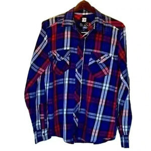 Ocean Pacific Red, white, & blue plaid long sleeve shirt Size medium